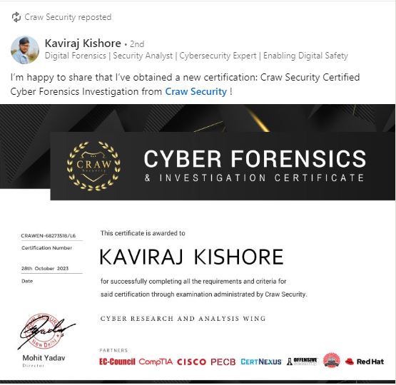 sivraj kishore craw certificate
