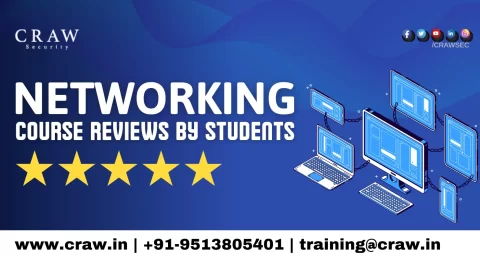 This image featuring Craw Security Networking Course Reviews by Students with contact details