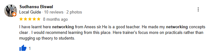 Craw Security student name Sudhansu Biswal praising networking course. 